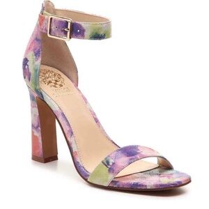 Vince Camuto Acelyn Leather Pastel Watercolor Ankle Strap Block Heels Sz 6.5M